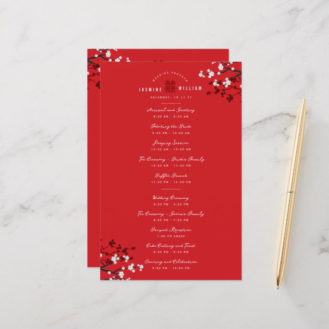 Programa de matrimonio chino Xi doble en florecimi (Anverso/Reverso In Situ)