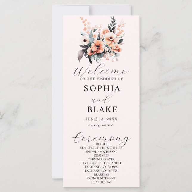 Programa de matrimonio crema de flores blancas y R (Anverso)
