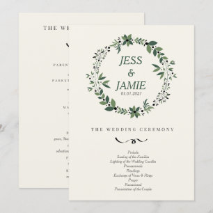 Programa de matrimonio crema y verde