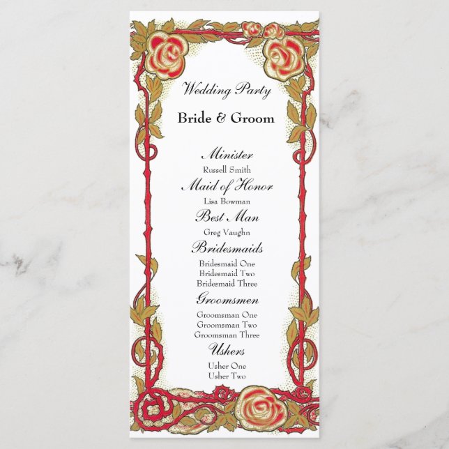 Programa de matrimonio cristiano Rosa Vintage (Anverso)
