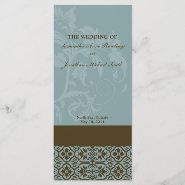 Programa de matrimonio Damask - Azul turquesa y ma (Anverso)