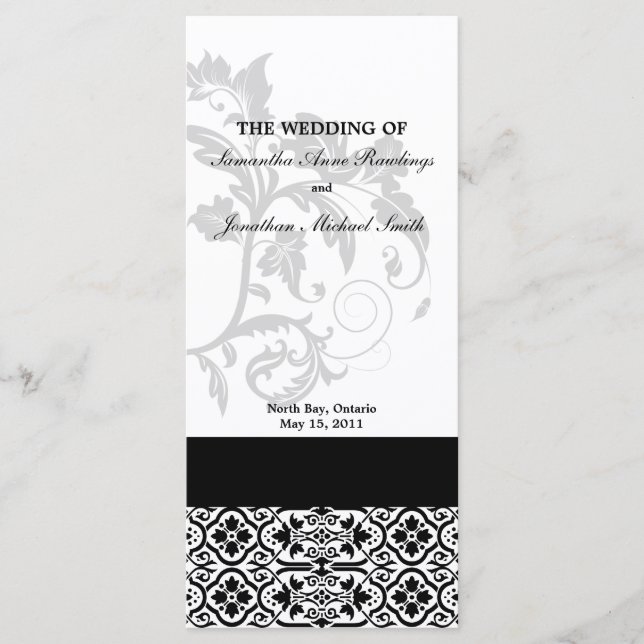 Programa de matrimonio Damask - Boda blanco y negr (Anverso)
