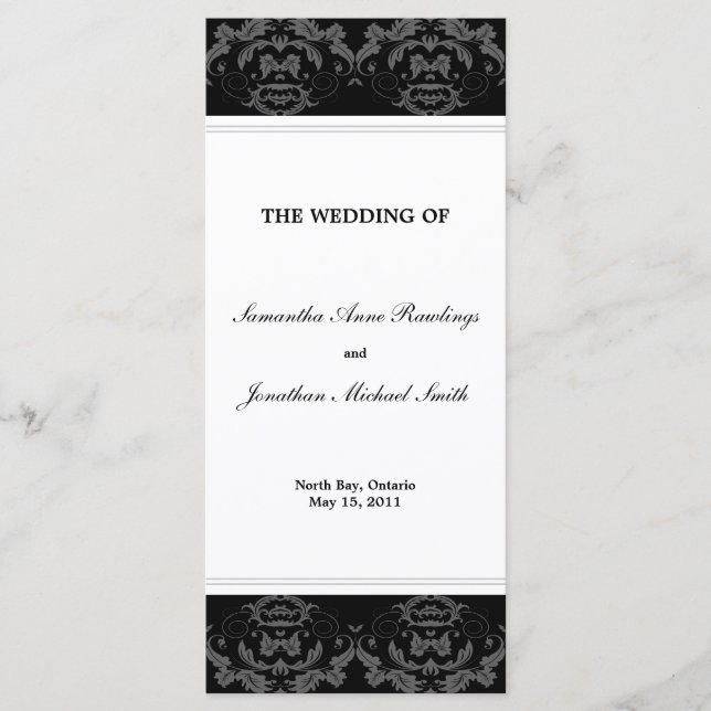 Programa de matrimonio Damask - Boda blanco y negr (Anverso)