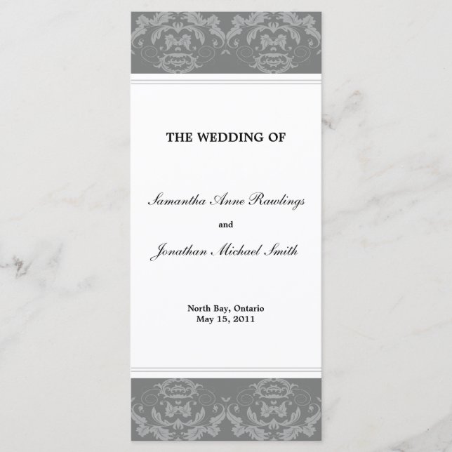 Programa de matrimonio Damask - Boda gris pizarra (Anverso)