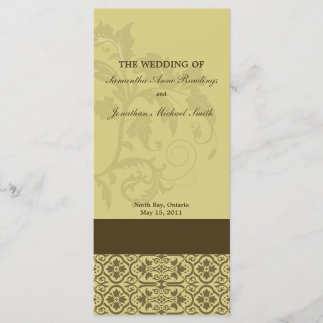 Programa de matrimonio Damask - Foliage de oro y m (Anverso)