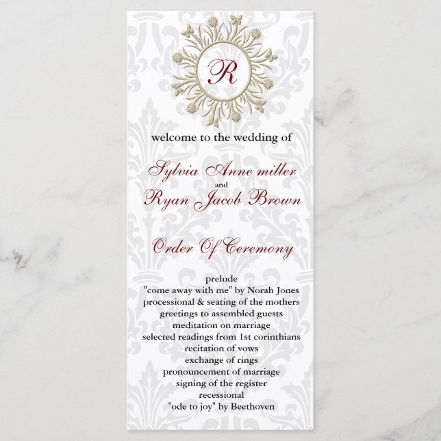 Programa de matrimonio Damask MONOGRAM (Anverso)