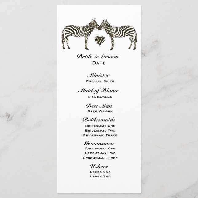 Programa de matrimonio de amor de cebra (Anverso)