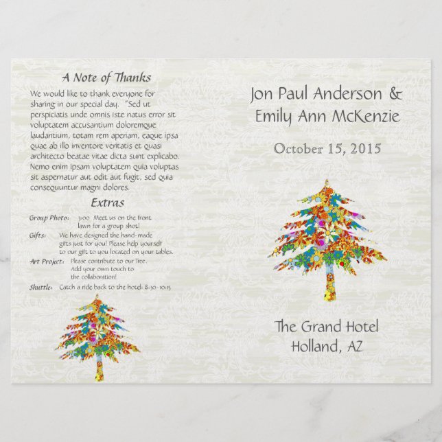 Programa de matrimonio de árboles de flores musica (Anverso)