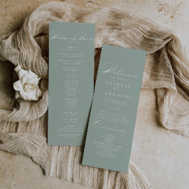 Programa de matrimonio de caligrafía blanca verde