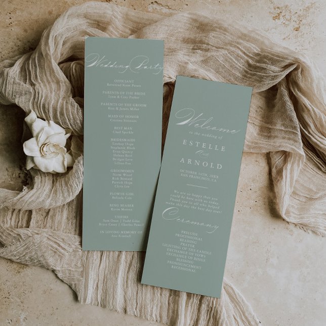 Programa de matrimonio de caligrafía blanca verde (Subido por el creador)