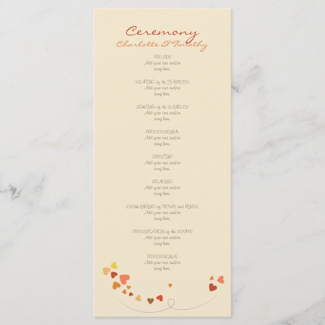 Programa de matrimonio de corazones de árbol de am (Anverso)
