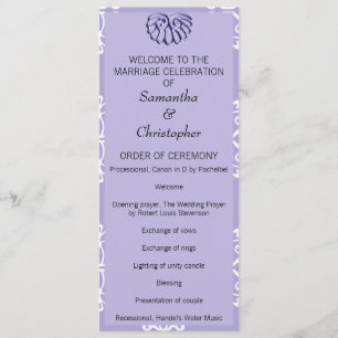 Programa de matrimonio de damasco azul violeta