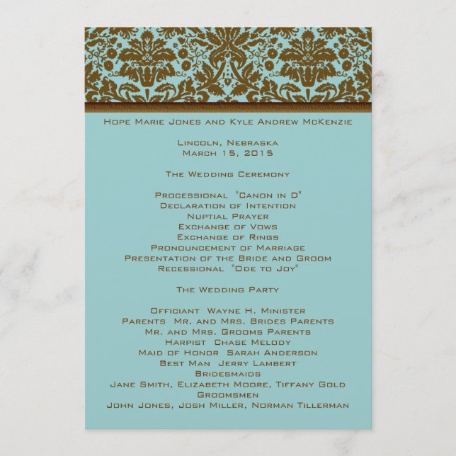 Programa de matrimonio de damasco marrón (Anverso)
