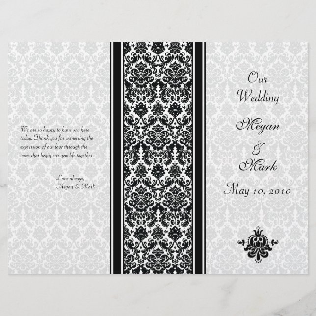 Programa de matrimonio de damascos blancos y negro (Anverso)