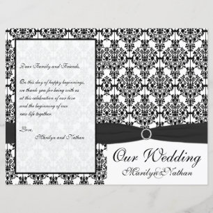 Programa de matrimonio de damascos blancos y negro