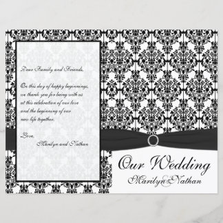 Programa de matrimonio de damascos blancos y negro