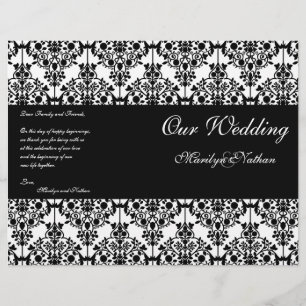 Programa de matrimonio de damascos blancos y negro