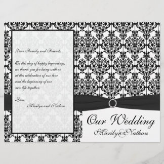 Programa de matrimonio de damascos blancos y negro