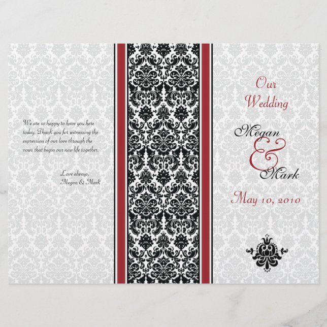 Programa de matrimonio de damascos rojos y negros (Anverso)