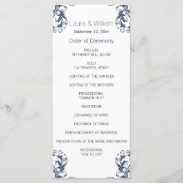 Programa de matrimonio de damasquetes azul de la m