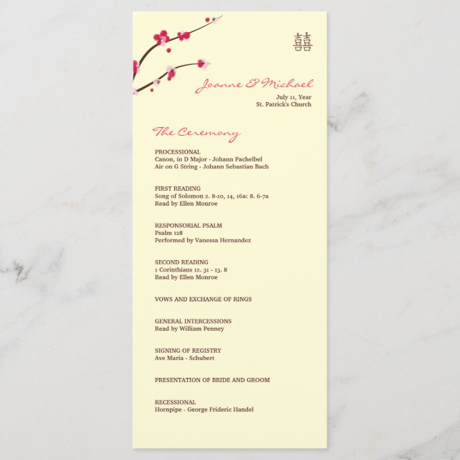 Programa de matrimonio de doble felicidad con flor (Anverso)