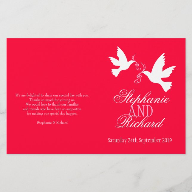 Programa de matrimonio de dos palomas blancas con  (Anverso)
