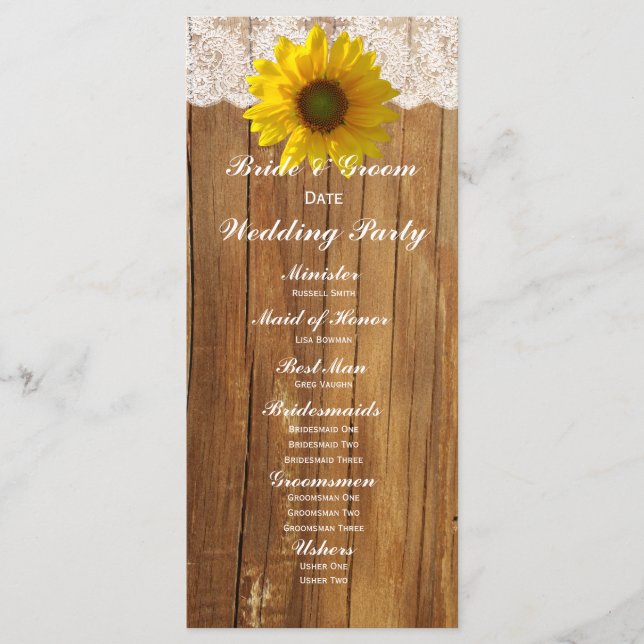Programa de matrimonio de encaje de girasol de mad (Anverso)