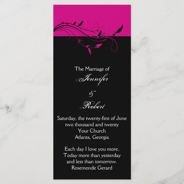 Programa de matrimonio de filigras con flor negra  (Anverso)