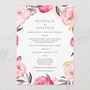 Programa de matrimonio de flor de color de agua ro