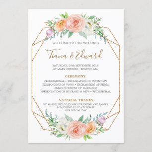 Programa de matrimonio de flores de acuarela geomé