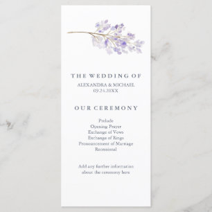 Programa de matrimonio de flores moradas y sucursa