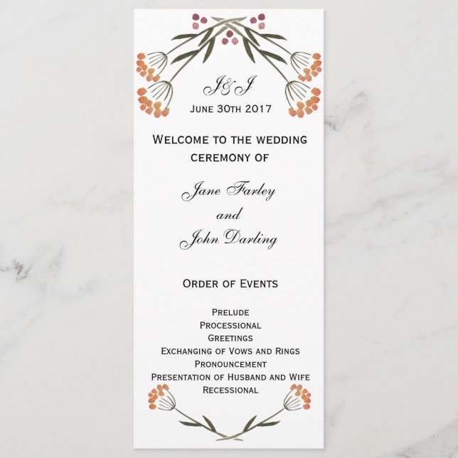 Programa de matrimonio de flores populares (Anverso)