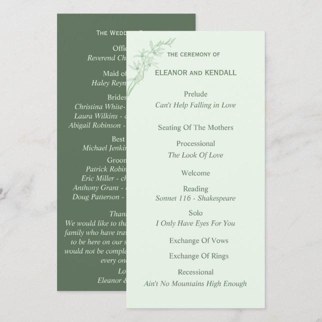 Programa de matrimonio de flores sin tiempo (Anverso / Reverso)