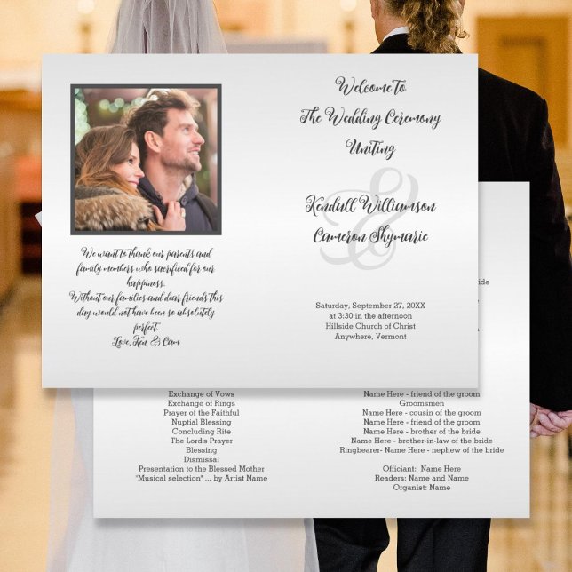 Programa de matrimonio de fotografía gris plateado (Subido por el creador)
