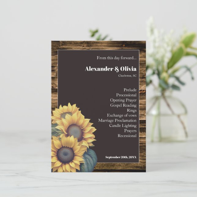 Programa de matrimonio de girasoles rusos (Anverso de pie)