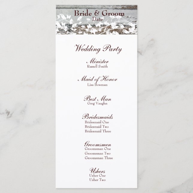 Programa de matrimonio de hojas de flores blancas  (Anverso)