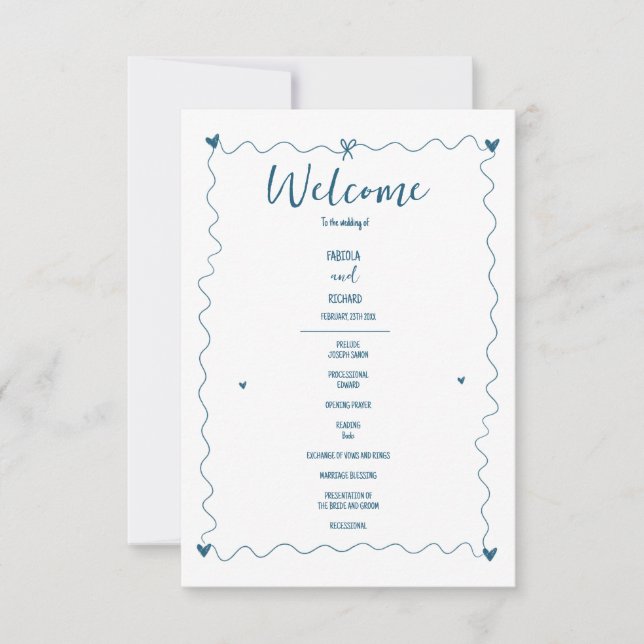 Programa de matrimonio de ilustraciones de escrúpu (Anverso)