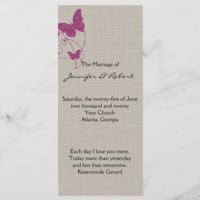 Programa de matrimonio de línea de mariposa de Pur (Anverso)