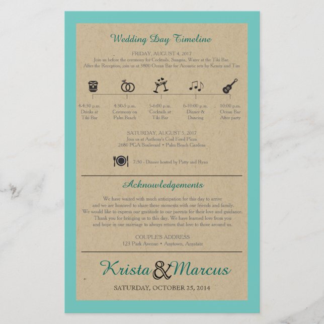 Programa de matrimonio de línea de tiempo simple d (Anverso)