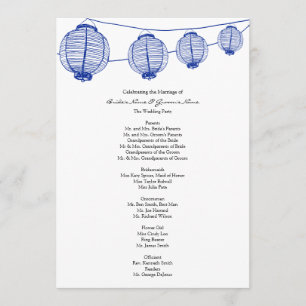 Programa de matrimonio de linternas del jardín azu