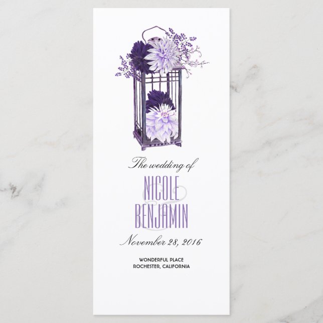 Programa de matrimonio de linternas florales morad (Anverso)