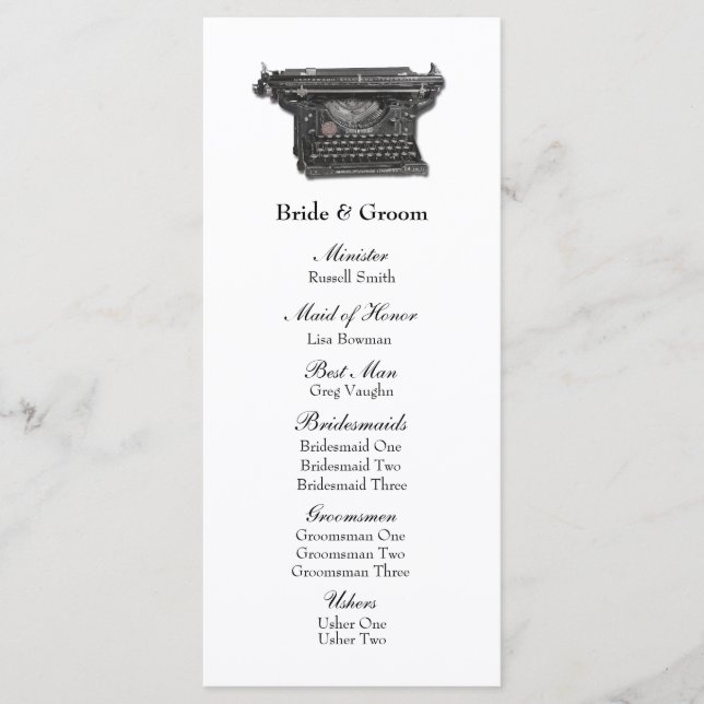 Programa de matrimonio de máquina de escribir vint (Anverso)