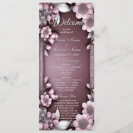 Programa de matrimonio de marco floral rosa