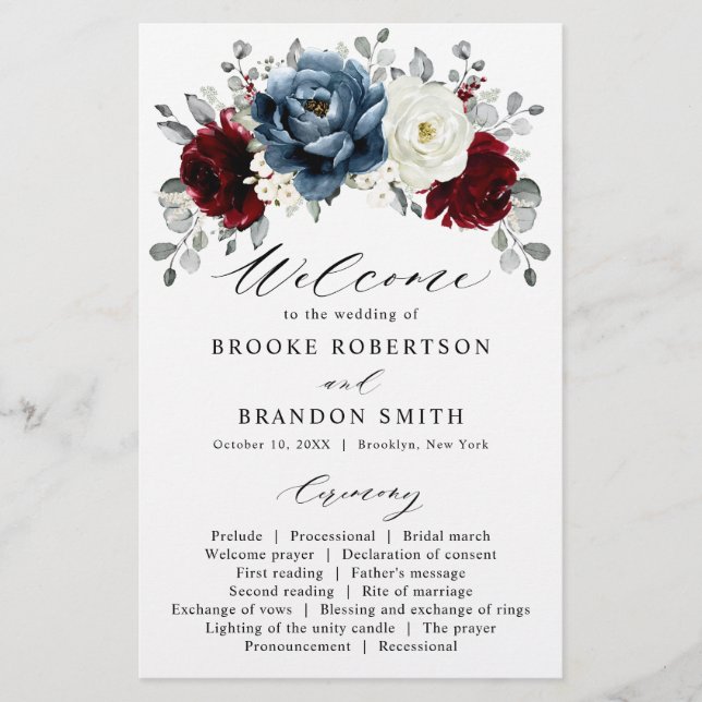 Programa de matrimonio de marfil blanco de pizarra (Anverso)