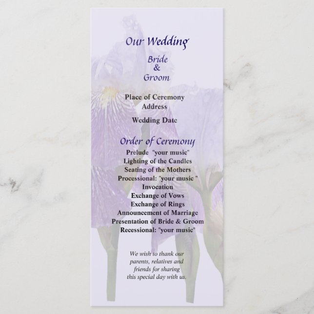 Programa de matrimonio de parejas de iris de Laven (Anverso)