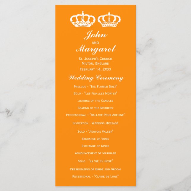 Programa de matrimonio de parejas reales naranjas (Anverso)