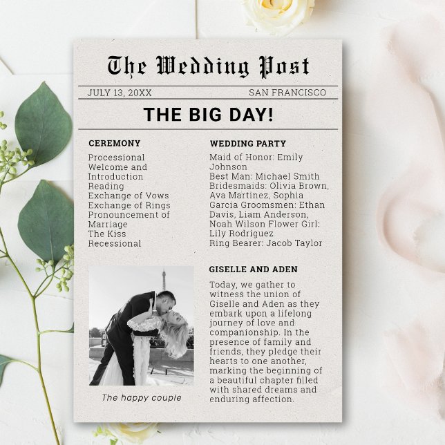 Programa de matrimonio de periódico nostálgico (Newspaper Wedding Program)