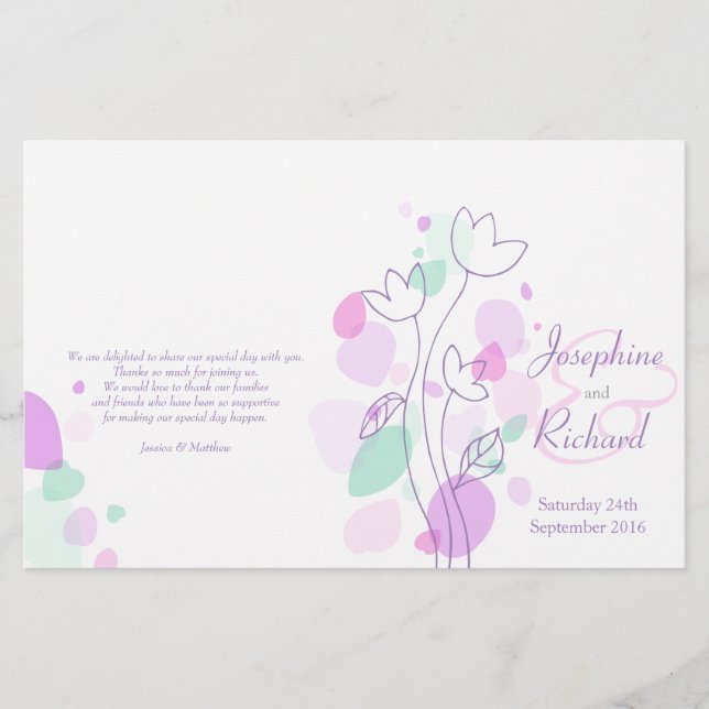 Programa de matrimonio de pétalos de flores modern (Anverso)