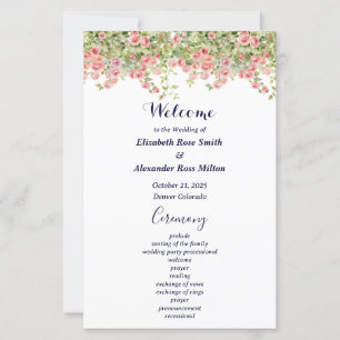 Programa de matrimonio de rosa de vid simple minim
