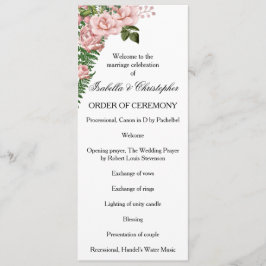 Programa de matrimonio de rosas y helechos rosas
